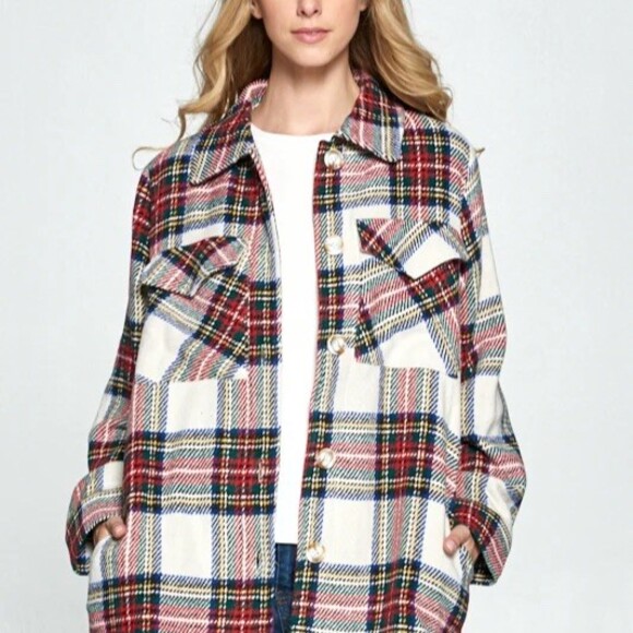 Ellison Jackets & Blazers - Ellison Shacket Shirt Jacket Womens Size S Red Green White Plaid Tartan
